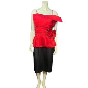 Vintage JCPenney Red Peplum Top Rhinestone Bow Detail Size 11 12
